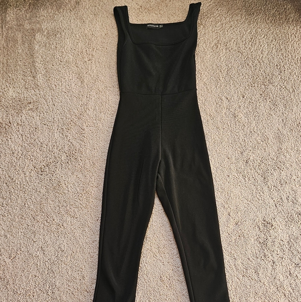 Pretty Little Thing PLT Black Second Skin Slinky Square Neck Jumpsuit Size 0